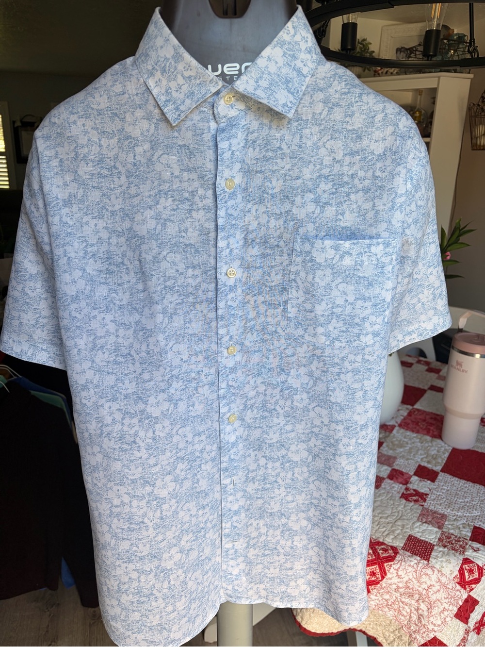 Peter Millar Light Blue Floral Short-Sleeve Button-Down